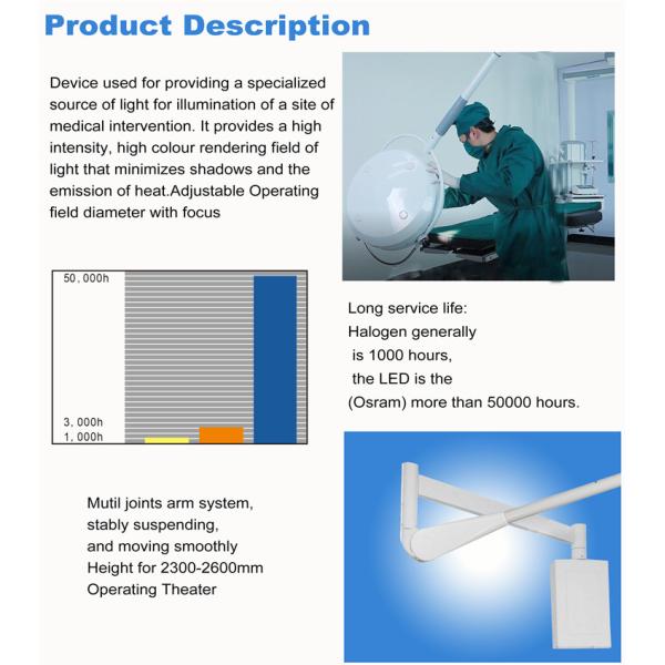 Luz quirúrgica montada en la pared Brillo ajustable, lámpara de quirófano LED del hospital