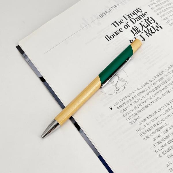 Environmental Multi Color Press Type Bamboo Ball Pen Printing Logo Click Ballpoint Pen