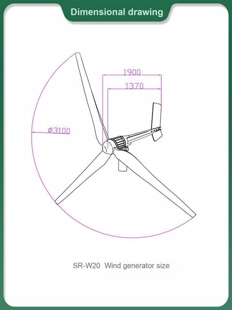 2KW Horizontal Axis Wind Turbine Generator SR‑W20 48V/96V For Home Use Wind Power System