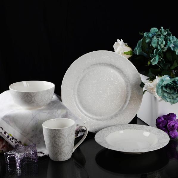 new bone china  embossed decal dinner set 16 pcs with gif box/dinner plate/bowl/mug