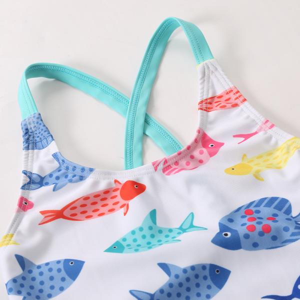 Girl's little fish print Criss Cross Seam for one piece swimwear