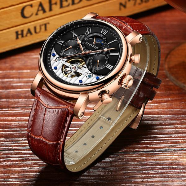 KINYUED Custom Logo Original Luxury Brand Self Winding Automatic Mechanical Tourbillon Watch for Men