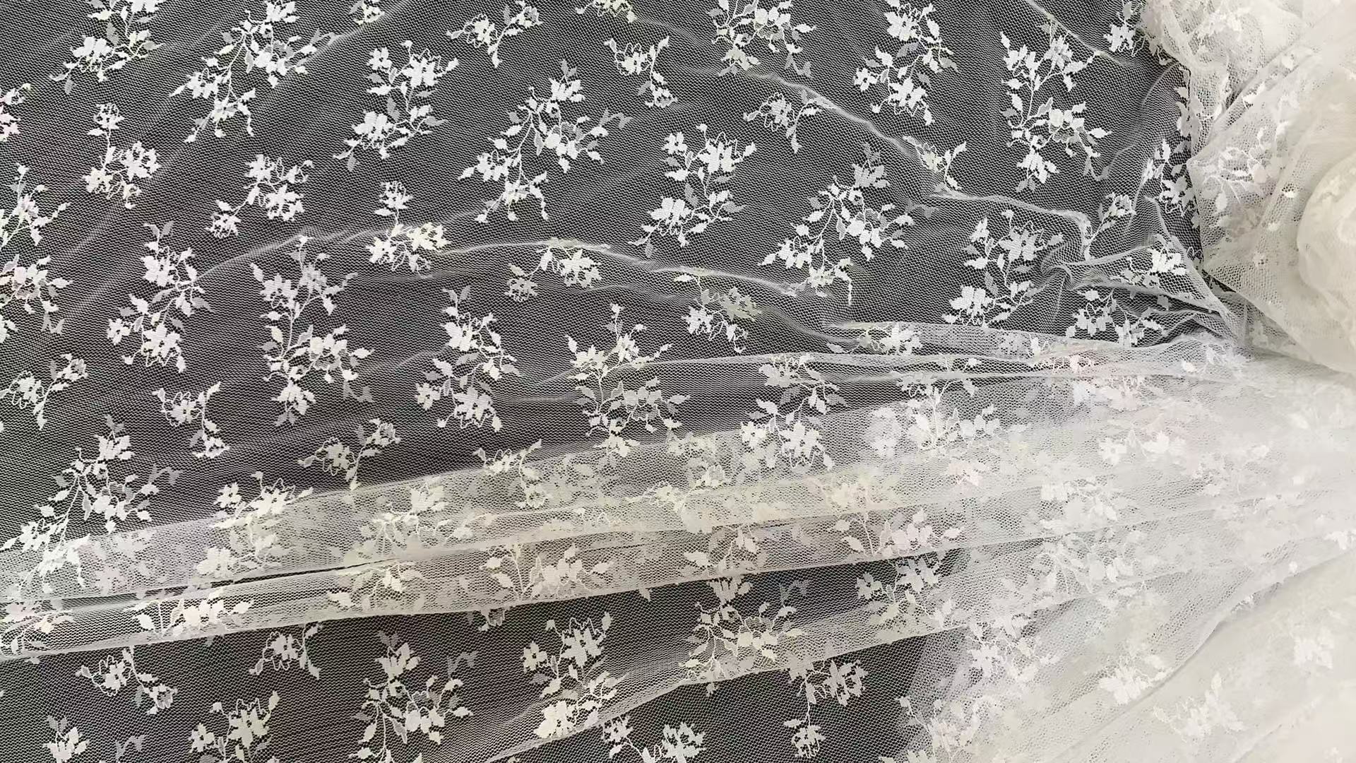 Soft 100% Polyester Scattered Floral Mesh Tulle, Lightweight Small Flower Printed Sheer Net Fabric for Wedding Garment