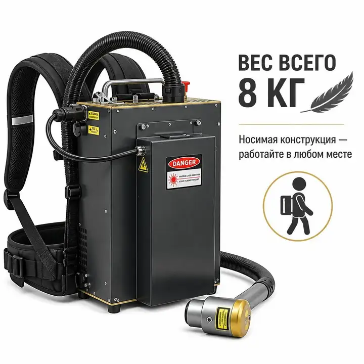 Wireless Backpack Laser Cleaner Equipped with JPT 100W Pulsed Fiber Laser Source, Non‑Consumable Surface Restoration Machine