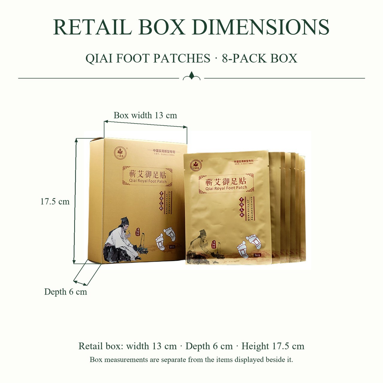 Qiai Mugwort Foot Patches in an 8-Piece Box for Wholesale Supply