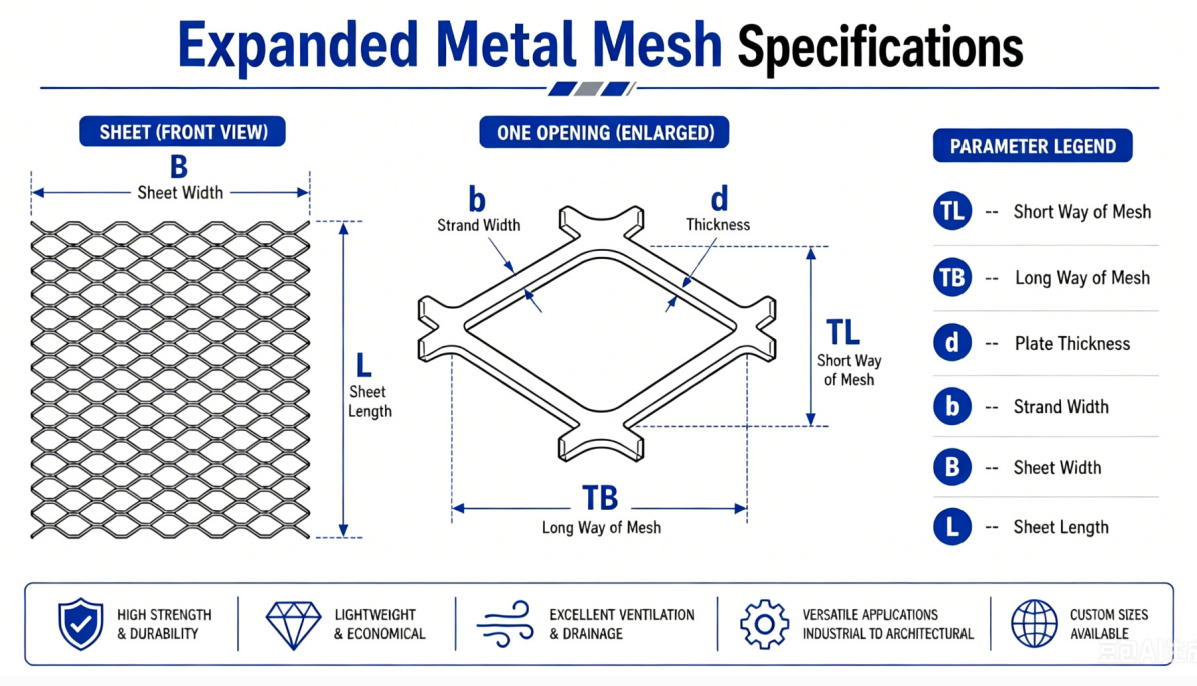 2mm Thickness Low Carbon Steel Expanded Metal Mesh with 20×40mm Openings for Fence and Construction