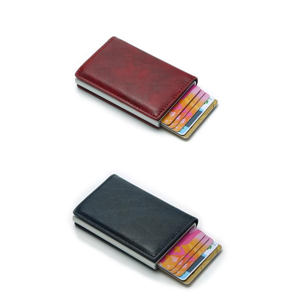 Customized Color Pop Up PU Leather Metal Wallet Blocking Automatic Aluminium Credit Card Holder Custom