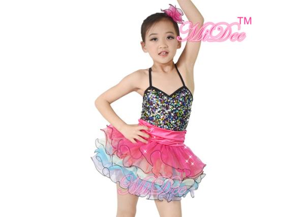 Multicolor Girls Ballet Costume Camisole Sequin Top With Rainbow Tulle Skirt