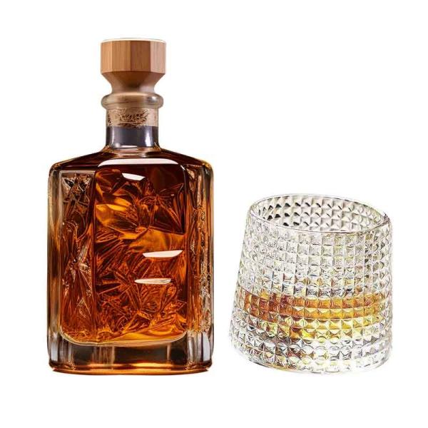 Venta al por mayor de botellas de whisky de cristal de 9 onzas grabadas con láser