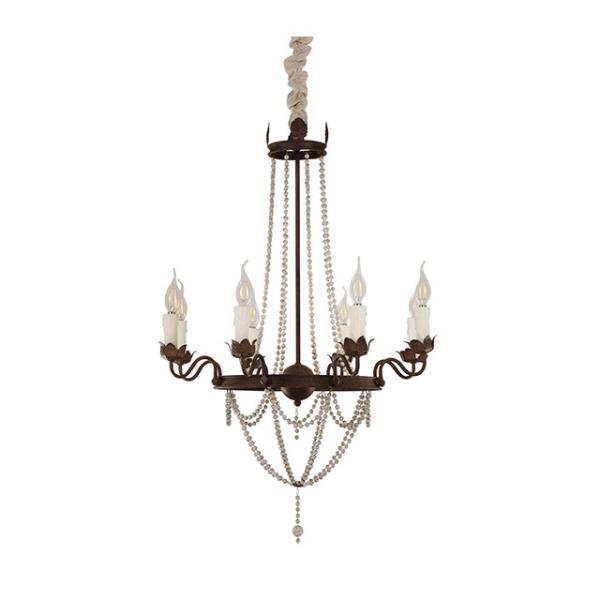 Iron farmhouse chandelier with white wood bead (WH-CI-26)