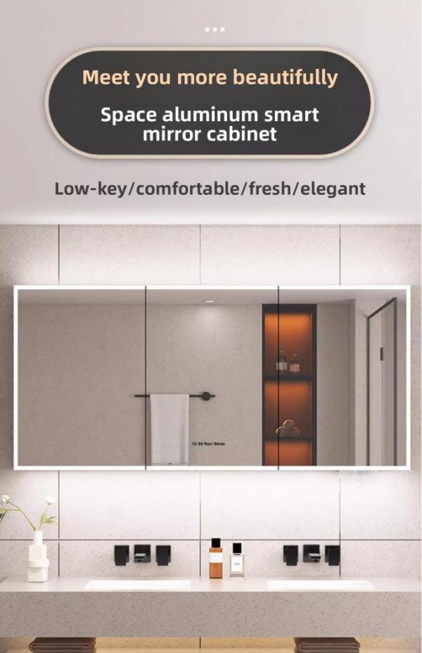 Smart Modern Medicine Bathroom LED Mirror Cabinet Water Resistant Illuminated Storage Organizer Aluminum Frame for Hotel Villa