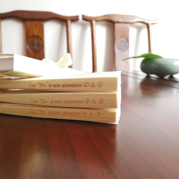 [I AM YOUR FANS] Natural Wood Silk Hand Fan for Wedding Favors & Party Gifts