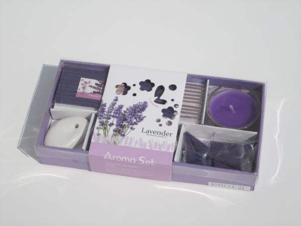 Purple lavender fragrance scented tealight candle SPA gift package,incense  with printed label packed into gift box