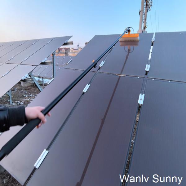 Solar Panel Cleaning Machine with Water Fed Electric Rotating Brush Cleaning Process