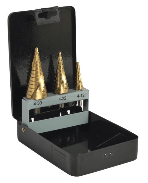 Ensemble de 3 forets étagés revêtus de titane, queue hexagonale pour métal