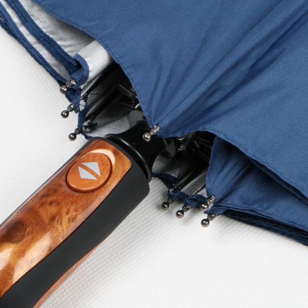 27 Inch 3 Foldable Golf Umbrella Blue Canopy Wind Resistant With Silver Coating