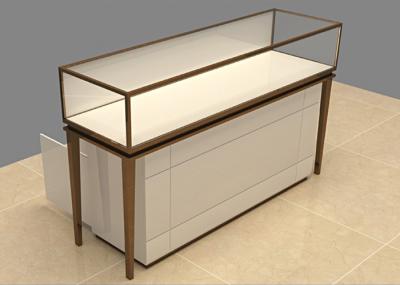 Fácil Instalação Casos de Visualização de Vidro Personalizados Quadro de Aço Inoxidável de Madeira Beige
