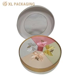 Custom Round Rigid Gift Box with Large PVC Window and Four Fan-Shaped Compartments for Premium Packaging