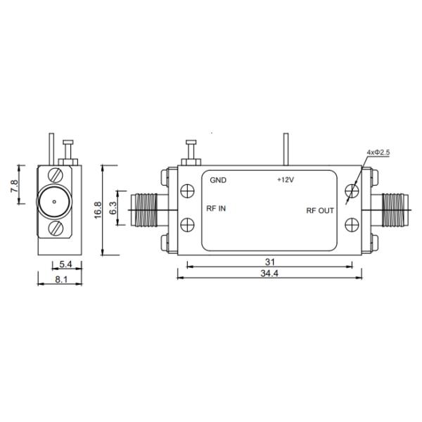 Модуль усилителя 1-18 ГГц P1dB 10 дБм Широкополосный низкошумный усилитель для связи, радиолокационная система