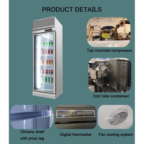 Supermarket Convenience Store 2~8ºC Transparent Glass Door Upright Fridge