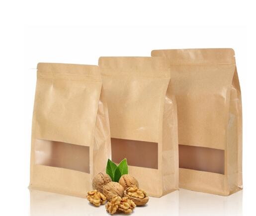 Custom Made Candy/Sugar k Packaging Food Grade Brown Square Bottom Water Resistant Paper Bag