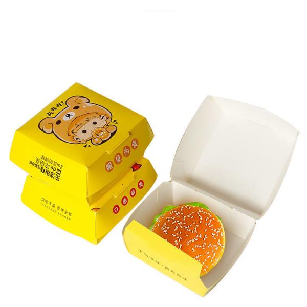 Paperboard Disposable Eco-Friendly Fast Food Burger Box with Matt Lamination Customized White Cardboard Packaging Box