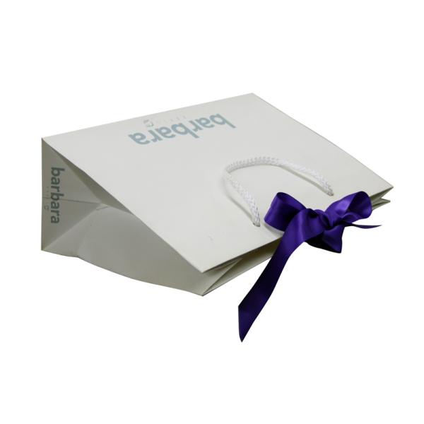 Coloured Paper Carrier Bag BarBara Logo Silk Screen Ribbon handle Foiled Logo for Lady Gift