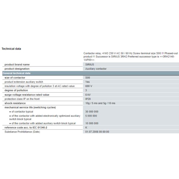 3RH1140-2AP00 Siemens SIEMENS Contact Relay AC230V 50/60HZ