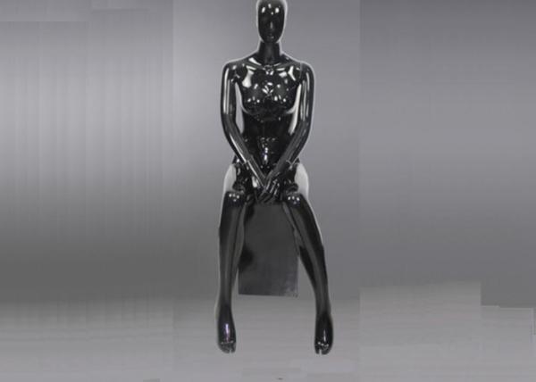Shiny Black Female Shop Display Mannequin Faceless Sitting Style With Head
