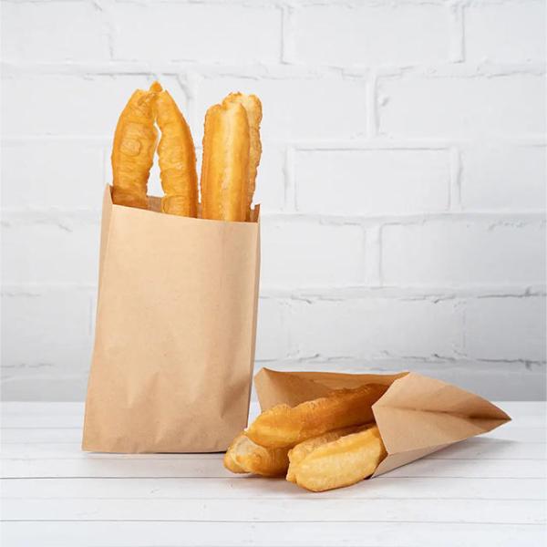 Grease Proof No Pfas Small Pharmacie Pet Food Printed Brown White Kraft Pointed sharp Pinch v Shape Bottom Paper Bags for Bread