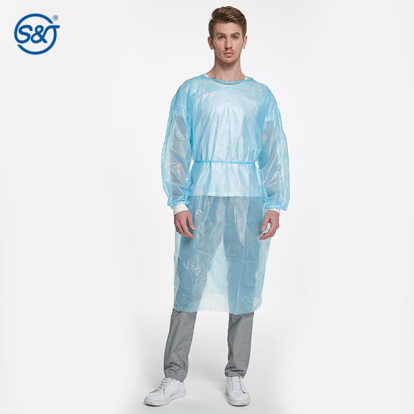 S&J Disposable Impermeable Isolation Gown PE Coating Over PP Layer for Excellent Fluid and Tear Resistance Hospital Uniform