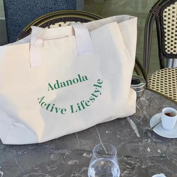 Custom Logo Printed Natural Semi White Cotton Canvas Drawstring Tote Bag for Shopping