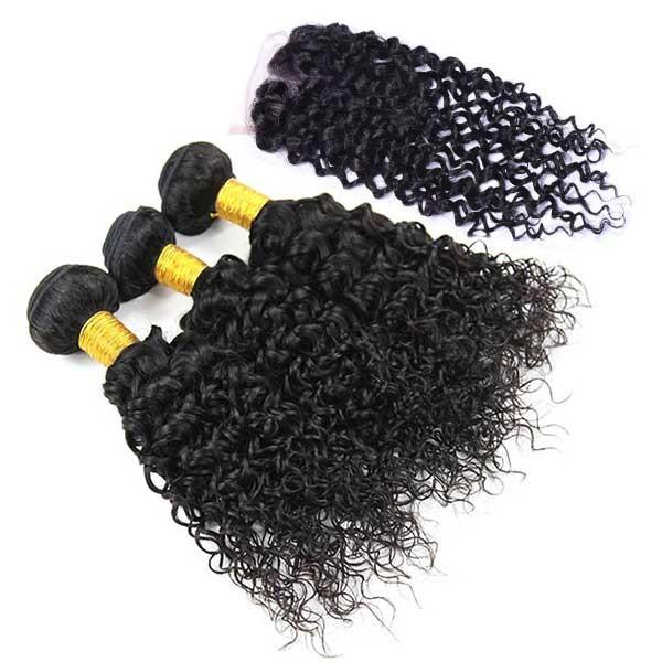 Natural Malaysian Virgin Hair Extensions / Malaysian Curly Hair With Silk Base Closure
