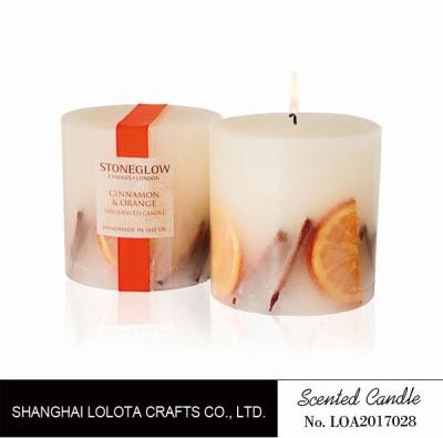 Pillar Natural Scented Candle With Dry Fruit And Flower And Logo Sticker