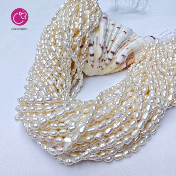 2mm 3mm Natural Cream Freshwater Pearl Stone Rice Beads Strand Wholesale Stone Pearls Factory Jewelry Making Loose Jewelry