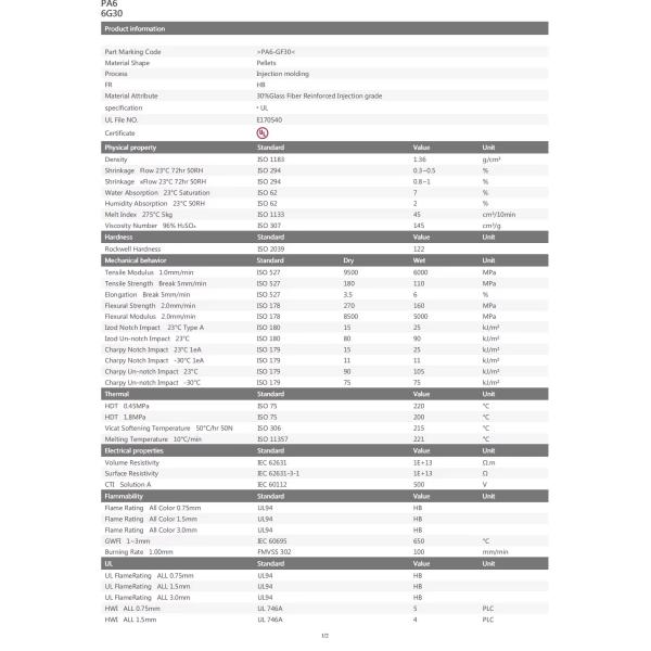 DOMO 6G30UV1 Anti-UV Nylon 6 Materia prima piezas para automóviles Pa 6 Gf 30