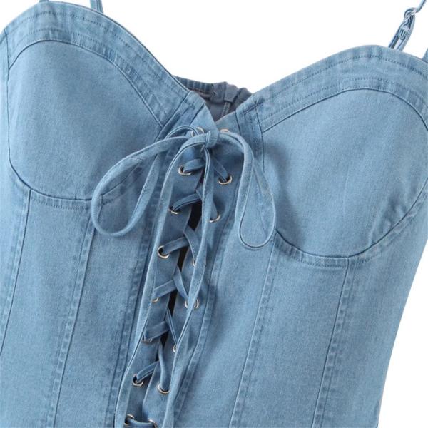 Платье талии связи джинсовой ткани лета весны девушки платья выскальзывания джинсовой ткани стиля улицы OEM горячее