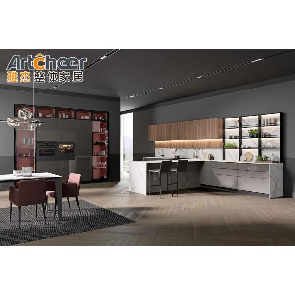 Современная кухонная мебель Серая меламинная L-образная шкатулка с шкафчиком