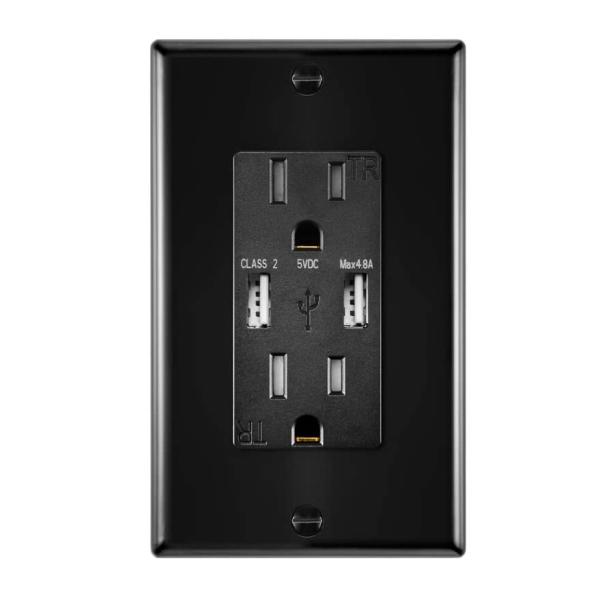 ETL Listed USB Wall Outlet 5V 4.8A Dual USB Wall Outlet For Hotels