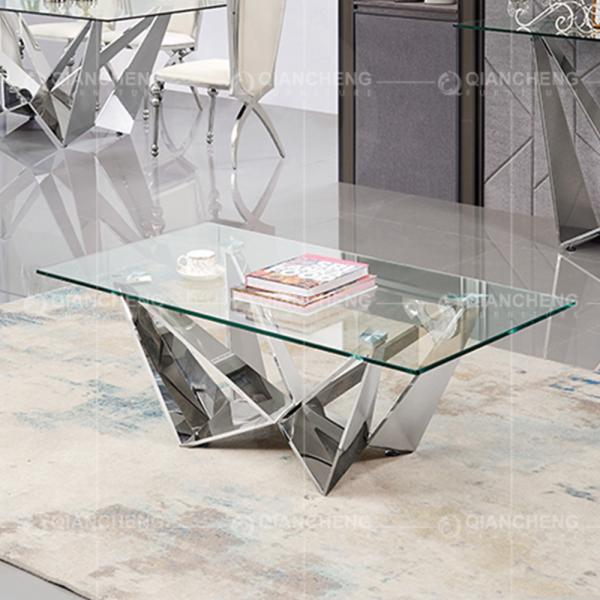 Height 18inch Glass Top Center Table Modern Stainless Steel Coffee Table