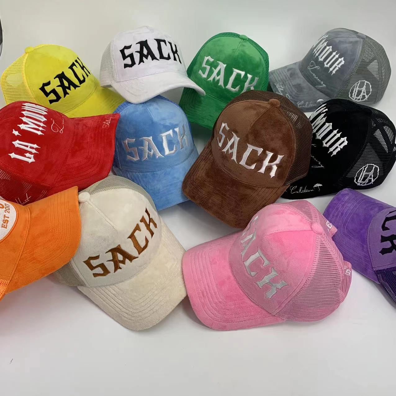 Velvet Puffs 3D Embroidery Trucker Hats Embroidered Snapback Cap Structured Cap