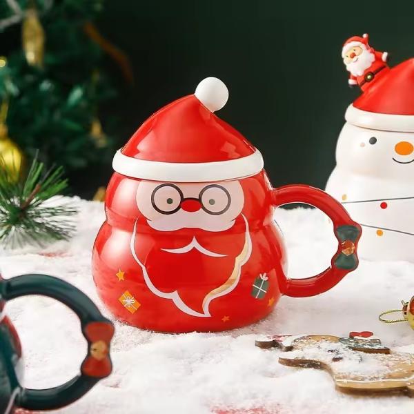 Christmas Tumbler Present WITH LID Porcelain Santa Claus Ceramic Coffee Mug Gift Set
