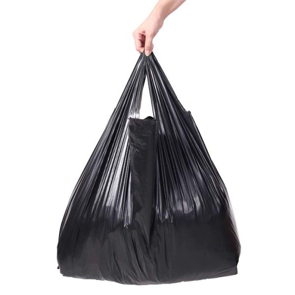 Custom Black T-Shirt Handle Garbage Bags Heavy Duty Vest Plastic Trash Bags For Household Commercial Cleaning