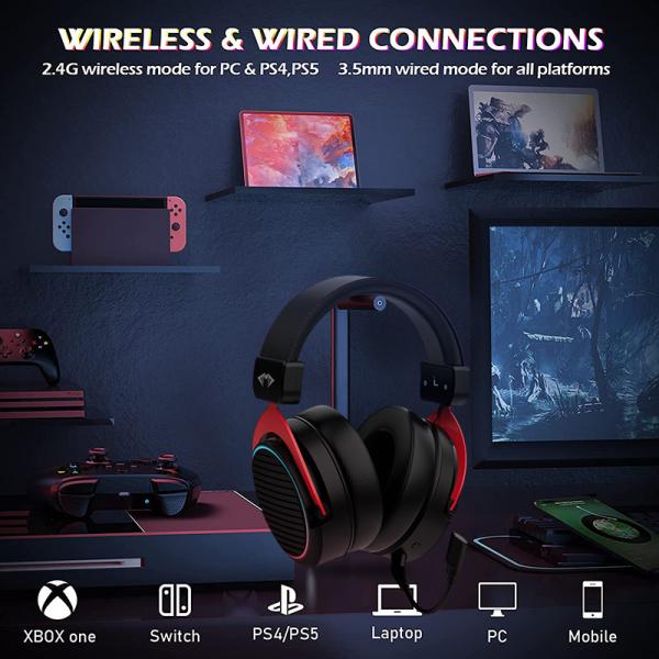 IPX3 Waterproof 2.4G Wireless Gaming Headset For PS5 PS4 PC LED Noise Cancelling