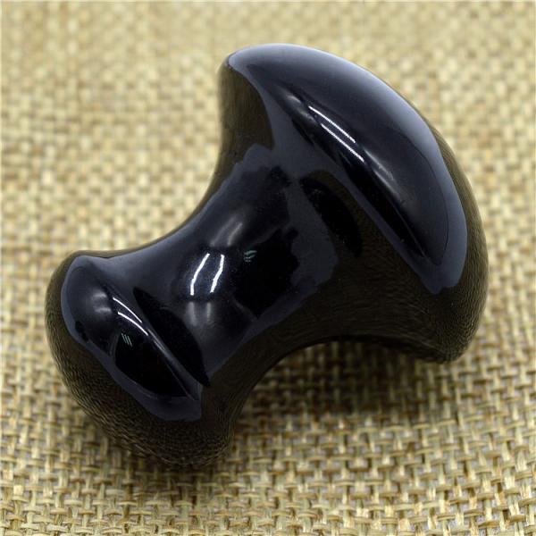 Polished Natural Jade Stone Massage Kit featuring Mushroom Shaped Green Aventurine and Black Obsidian Stones for Gua Sha