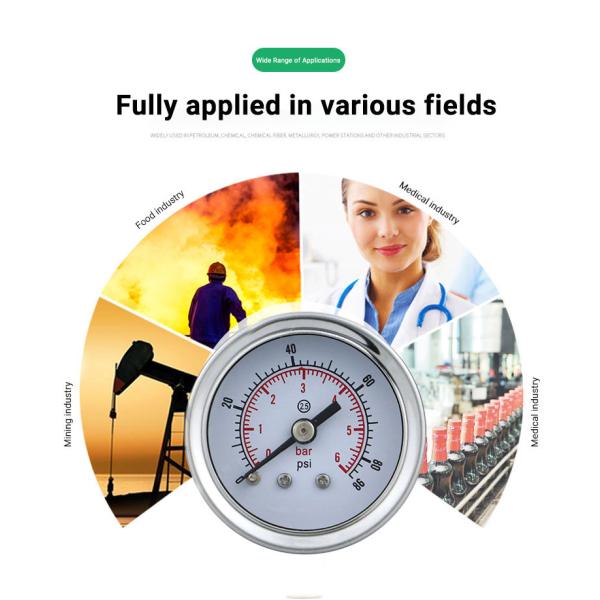 41.5mm Back Mounted Pressure Gauge for Water and Gas Applications in Biogas Systems