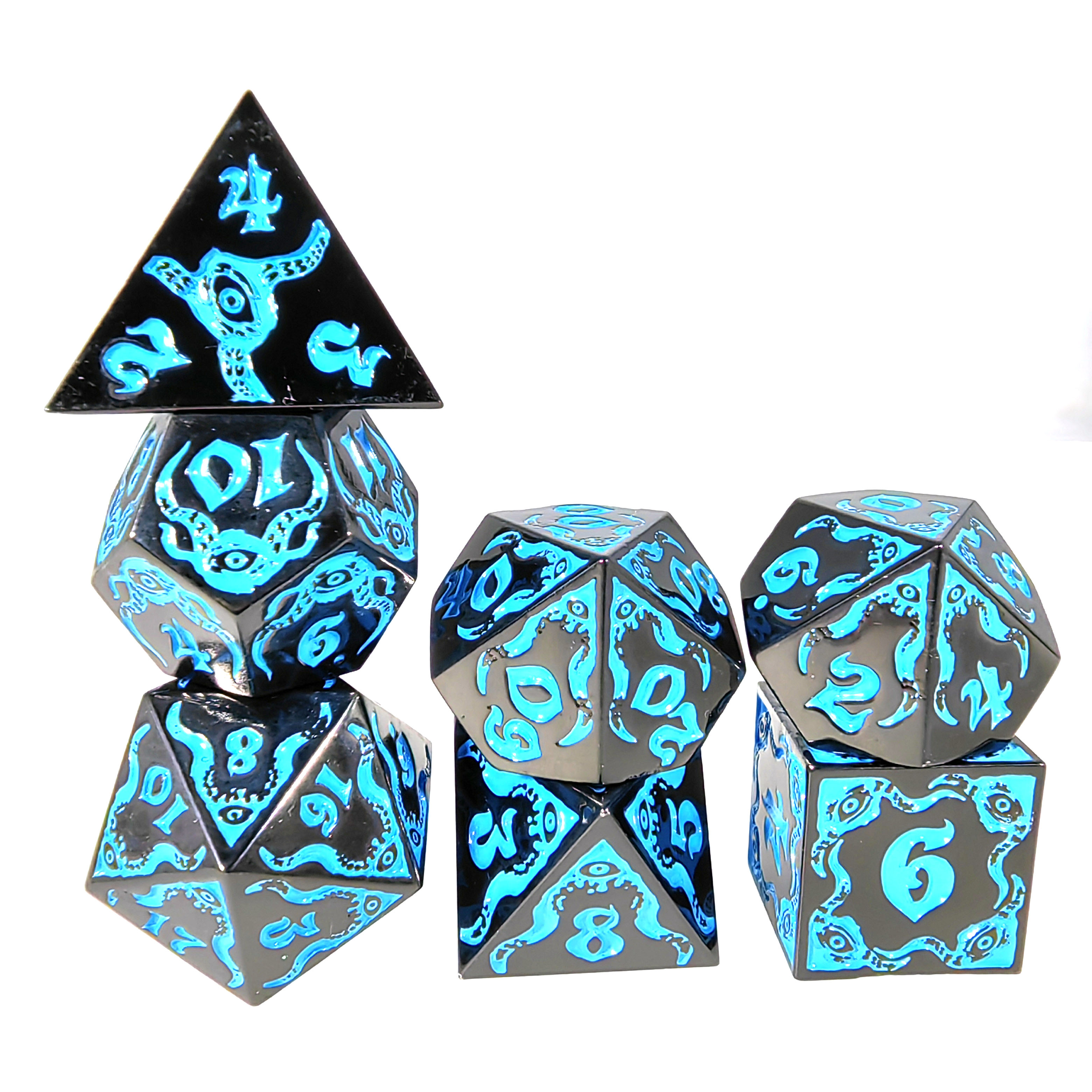 Wholesale Zinc Alloy Engraved Polyhedral Metal Dice Set - 7pcs for DND & Tabletop RPGs