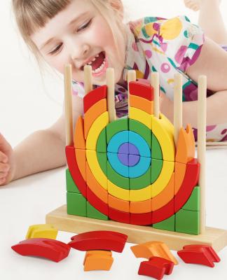 Eco Amigável Lavável Amigável Brinquedos Montessori Puzzles Educação Anéis de Arco-íris de madeira