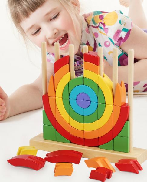 Eco Amigável Lavável Amigável Brinquedos Montessori Puzzles Educação Anéis de Arco-íris de madeira
