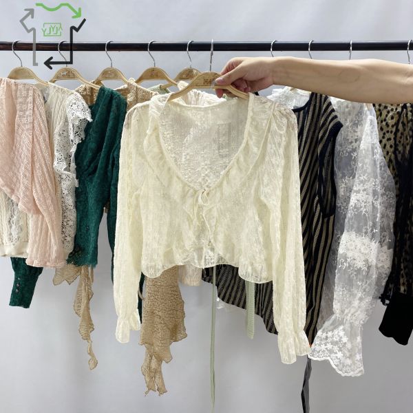 Second Hand Women'S Lace Blouse Mesh Top Used Formal Blouses In Bales A Grade
